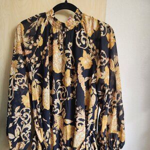 Flying Tomato Paisley Black and Gold Smock Neck Dress Size M
